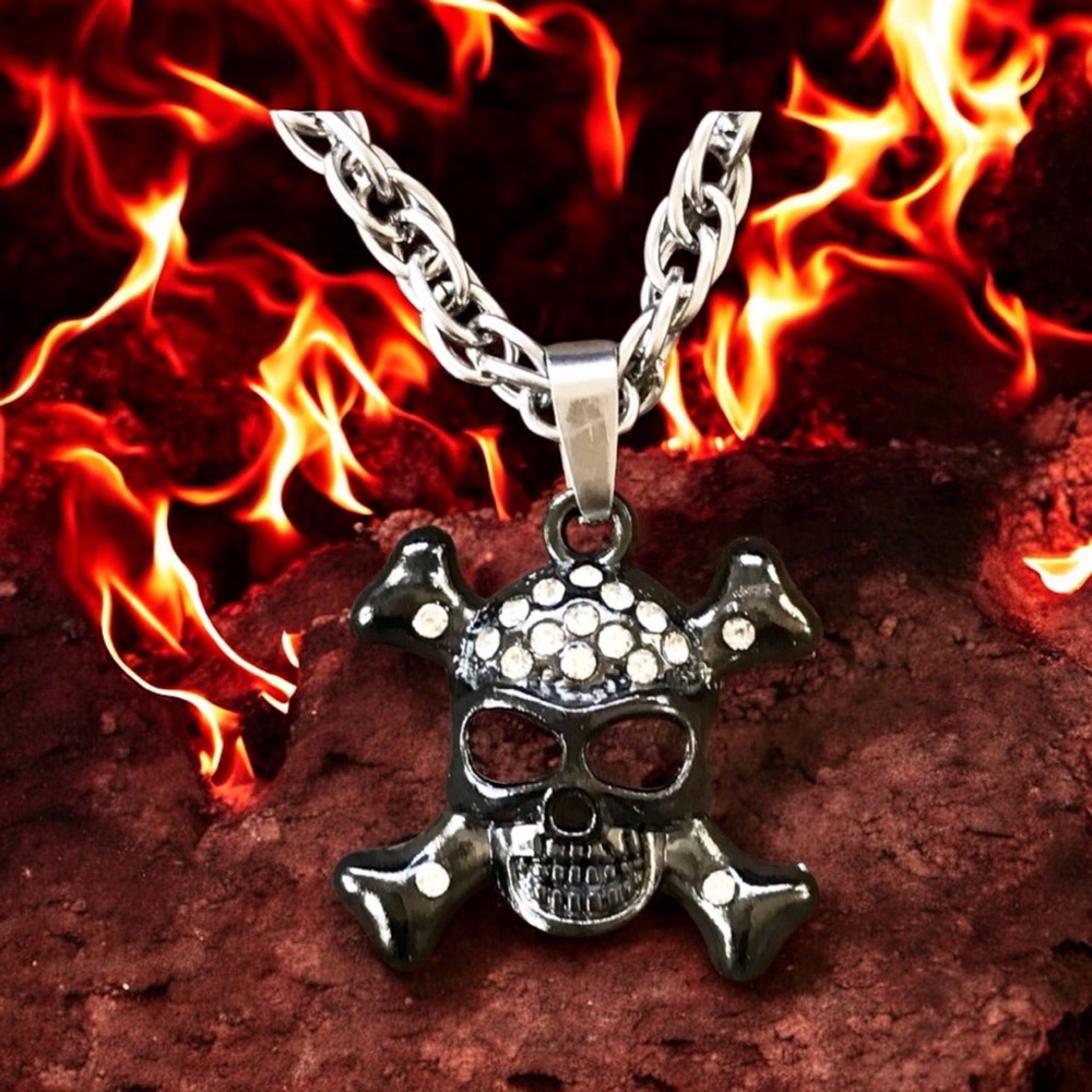 🆕 3D Crystal Skull and Bones Pendant Stainless Steel